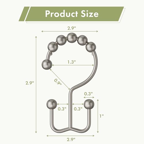 Shower Curtain Rings, Rust-Resistant Metal Double Shower Hooks for Curtain Rolling Shower Curtain Hooks Rings Shower Rings for Bathroom Shower Curtain Rod, Matte Nickel, Set of 12 Rings - color: Matte Nickel, style: Modern - Double Hooks