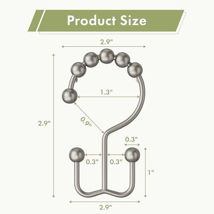 Shower Curtain Rings, Rust-Resistant Metal Double Shower Hooks for Curtain Rolling Shower Curtain Hooks Rings Shower Rings for Bathroom Shower Curtain Rod, Matte Nickel, Set of 12 Rings - color: Matte Nickel, style: Modern - Double Hooks