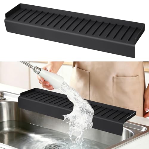 Sink Edge Protector with Suction Cup, 14" 20" 24" 30", Silicone Sink Splash Guard for Kitchen & Bathroom, Protect Countertop from Scratches, Stains, for Stainless Steel Granite Quartz - color: Black, size: 20" x 4"
