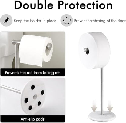 Toilet Paper Holder Free Standing with Natural Marble Base, 26" Height Floor Free Standing Toilet Paper Holder Brushed Nickel - color: Brushed Nickel, size: Basic Model
