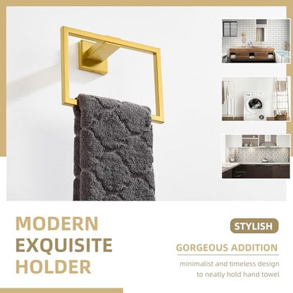 Angle Simple Hand Towel Holder Brushed Dark Gold, Square Towel Ring 7.09" | SUS304 Stainless Steel, Stationary Design for Bathroom Shower Kitchen Wall, Screws Mounted - color: Brushed Dark Gold