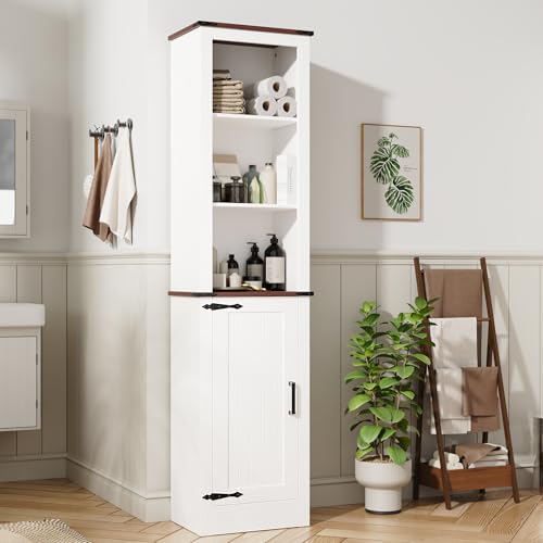 MHOM 71" Tall Bathroom Storage Cabinet, Farmhouse Storage Cabinet with Adjustable Shelves, Narrow Linen Tower Cabinet for Bathroom, Laundry, and, Living Room, White - color: White