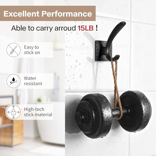 Self Adhesive Towel Hooks, Matte Black Metal Hooks,Waterproof Stainless Steel Hanger Coat Hooks for Hanging Coat,Towels, Bath Robe in Bathroom Kitchen Home - size: 4 Pack-Square Double Hook