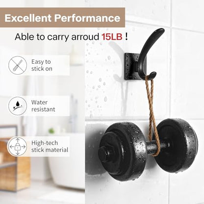 Self Adhesive Towel Hooks, Matte Black Metal Hooks,Waterproof Stainless Steel Hanger Coat Hooks for Hanging Coat,Towels, Bath Robe in Bathroom Kitchen Home - size: 4 Pack-Square Double Hook