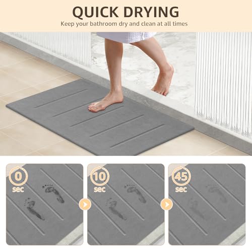 Yolife Stone Bath Mat Large, 32" x 20" Diatomaceous Earth Bath Mat for Bathroom, Super Absorbent Quick Drying Bathroom Stone Mat, Non-Slip Diatomite Shower Mat, Easy to Clean, Dark Grey - color: Dark Grey
