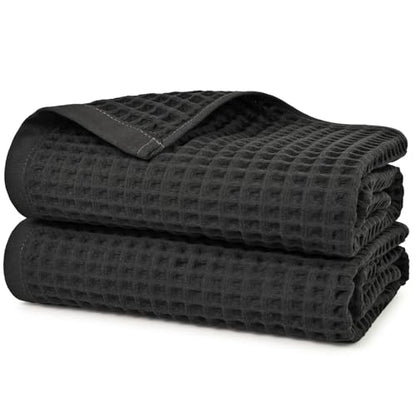 Jacquotha Waffle Bath Towels 2-Piece (Dark Grey) - Cotton, Soft, Quick Dry | 31” x 62” Large Bath Towel for Bathroom, Shower, Spa - color: Dark Grey