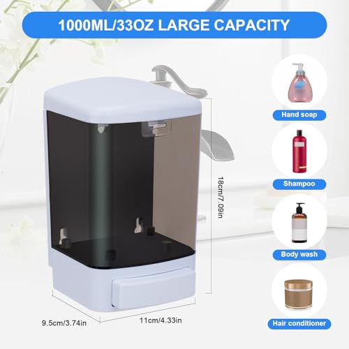 Soap Dispenser Wall Mount, 33.8oz/1000ml Commercial Manual Soap Dispenser Wall Mounted for Bathroom Kitchen Hotel, Liquid Containers Shampoo Plastic | Shower Room Dispenser Soap Pump, Visual Window, Easy Soap Replacement - color: 1000ml