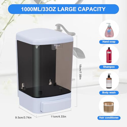 Soap Dispenser Wall Mount, 33.8oz/1000ml Commercial Manual Soap Dispenser Wall Mounted for Bathroom Kitchen Hotel, Liquid Containers Shampoo Plastic | Shower Room Dispenser Soap Pump, Visual Window, Easy Soap Replacement - color: 1000ml