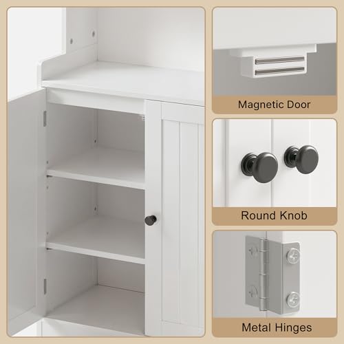 Gizoon White Bathroom Storage Cabinet Combo | Freestanding Tall Linen Tower + Floor Bathroom Cabinet with Adjustable Shelves, Multipurpose Organizer for Laundry, Kitchen