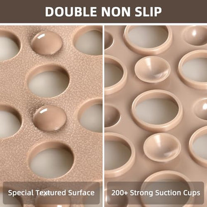 Shower Mat Non Slip: 35.4" x 23.6" Large PVC Heavy Shower Mats for Inside Shower - Quick Dry Shower Foot Scrubber Matt with Drain Hole and Suction Cups for Elderly - color: Khaki