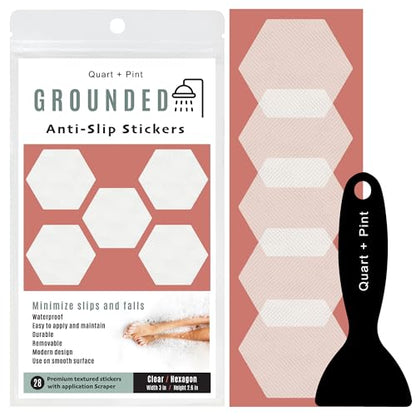 Anti Slip Shower Stickers, Non Slip Bathtub Stickers for Safety, Shower Floor non slip stickers with Scraper for Bathtub, Shower, Stairs, Boats. Bathtub Non Slip Stickers 28 Clear Hexagon - 3 in wide