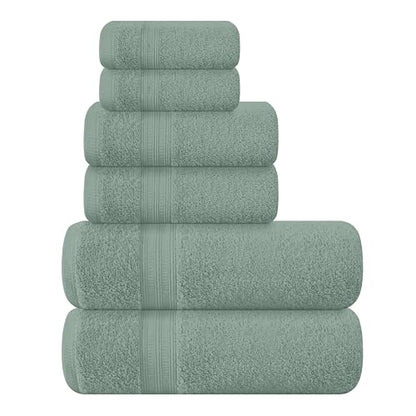 BOUTIQUO 6 Pack Cotton Towel Set, Contains 2 Bath Towels 27x54 inch, 2 Hand Towels 16x24 inch & 2 Wash Coths 12x12 inch, Ideal Everyday use, Ultra Soft Compact & Lightweight - Jade - color: Jade, size: 6 Piece Towel Set