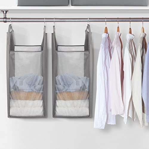 STORAGE MANIAC 2-Pack Hanging Laundry Hamper, Front See-Through Mesh Bag, Slim Basket, Double Hanging Closet Hamper, Narrow Organizer, Grey | Double Closet Laundry Bags, 10" x 16.5" x 31.5", Oxford Fabric, Slim Clothes Basket for Dorms, College & Small Sp