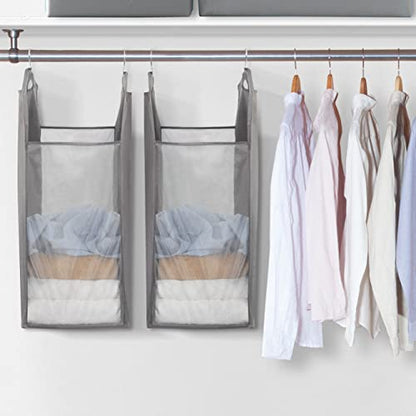 STORAGE MANIAC 2-Pack Hanging Laundry Hamper, Front See-Through Mesh Bag, Slim Basket, Double Hanging Closet Hamper, Narrow Organizer, Grey | Double Closet Laundry Bags, 10" x 16.5" x 31.5", Oxford Fabric, Slim Clothes Basket for Dorms, College & Small Sp
