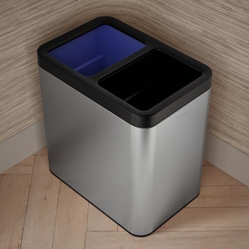 Kohler K-31315-ST 22-Liter Dual-Bin Open-Top Trash Can, Stainless Steel - color: Stainless Steel, size: 5.8 Gallon - Open Top