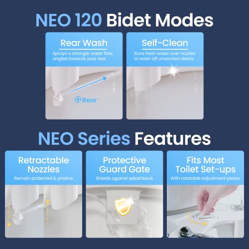 LUXE Bidet NEO 120 - Bidet Attachment for Toilet Seat, White | Non-Electric, Single Nozzle, Self-Cleaning, Adjustable Water Pressure, Rear Wash - color: White