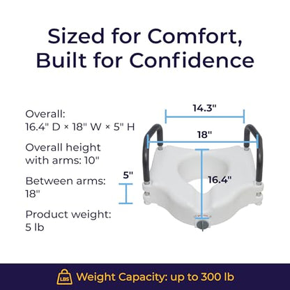 Drive Medical 2-in-1 Raised Toilet Seat with Removable Padded Arms | Raised Toilet Seat Offers Removable Padded Arms and Secure Locking Attachment for Standard Toilets and Safety