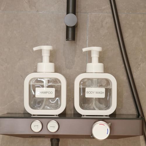 Foaming Soap Dispenser, 300ml (10oz) Plastic Refillable Foaming Hand Soap Dispenser with 8 Pcs Waterproof Labels, Foam Pump Bottle for Bathroom and Kitchen (White) - color: White