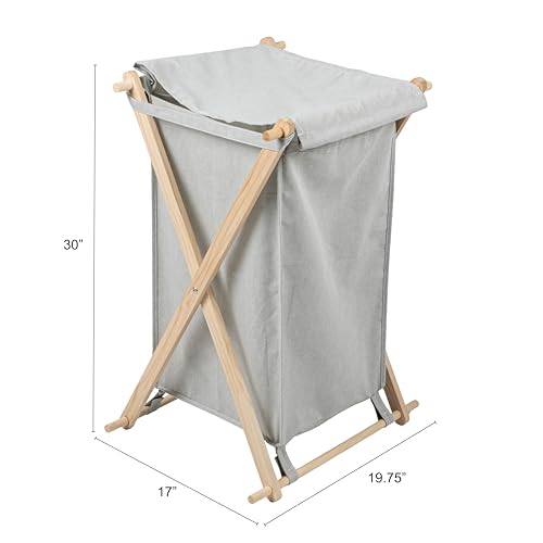 Household Essentials X-Frame Wood Laundry Hamper, Folding Wood Frame with Washable Gray Poly-Cotton Bag Large - color: Gray, style: Hamper