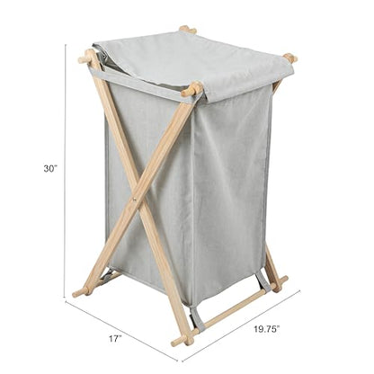 Household Essentials X-Frame Wood Laundry Hamper, Folding Wood Frame with Washable Gray Poly-Cotton Bag Large - color: Gray, style: Hamper