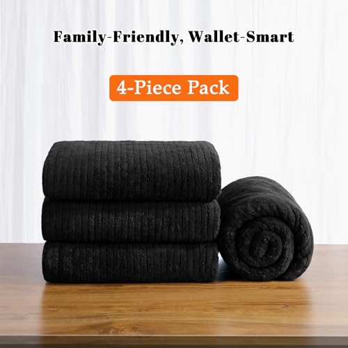 Bath Towels Set of 4 Extra Large 35 x 70 Inches,Luxury Thick High Absorbent and Quick Dry Bath Sheet,Ultra Soft Microfiber,Bathroom,Beach,Yoga,Sport,SPA,Fitness (Black) - color: Black, style: 4 Piece Bath Towels