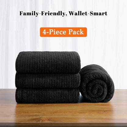 Bath Towels Set of 4 Extra Large 35 x 70 Inches,Luxury Thick High Absorbent and Quick Dry Bath Sheet,Ultra Soft Microfiber,Bathroom,Beach,Yoga,Sport,SPA,Fitness (Black) - color: Black, style: 4 Piece Bath Towels