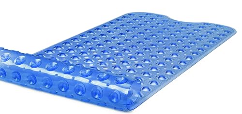 Extra-Long Non-Slip Bathtub & Shower Mat 39”x16” (Smooth/Non-Textured Tubs Only) Safe, Clean, Machine-Washable, Superior Grip&Drainage, Vinyl, Transparent Blue - color: Transparent Blue, size: 39" x 16" (Rectangular)
