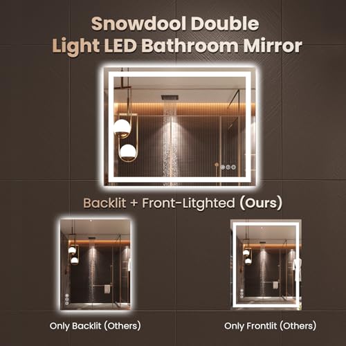Snowdool 36 x 36 in LED Bathroom Mirror, Front and Backlit, Anti-Fog | Front and Backlit, 3 Color Temperatures, Anti-Fog, Tempered Glass - size: 36"L x 36"W