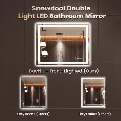 Snowdool 36 x 36 in LED Bathroom Mirror, Front and Backlit, Anti-Fog | Front and Backlit, 3 Color Temperatures, Anti-Fog, Tempered Glass - size: 36"L x 36"W