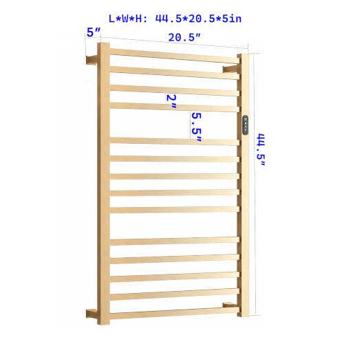 14 Bar Luxury Heated Towel Rack for Bathroom, Wall Mounted Electric Towel Warmer Rack with Timer & Temperature Control, Stainless Steel Towel Heater for Bathroom(Brushed Gold) - size: 14 Bars