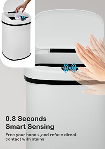 13 Gallon/50 L Kitchen Trash Can with Lid, Stainless Steel Garbage Can with Touch-Free Lid, Cute Trash Can Automatic Trash Can Bathroom Trash Can with Lid, Motion Sensor Trash Can Brushed Finish - color: White