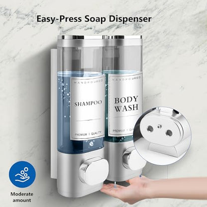 Shampoo and Conditioner Dispenser, 2 Chamber 300ml, Wall Mounted, Sliver | Shower Soap Dispenser, Refillable Hand Soap Dispensers, Body Wash Dispenser for Bathroom, Kitchen, Hotel, Home - color: Silver, size: 2 Chamber