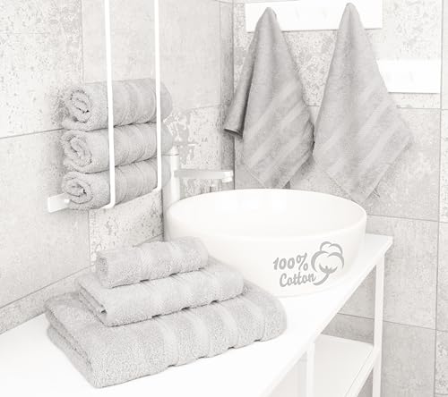American Soft Linen 100% Cotton Luxury Turkish Towels, 6 Piece Towel Set | Soft Absorbent Quick Dry OEKO Tex Standard 100 Certificated Durable Machine Washable Premium Hotel Quality - color: Silver Gray