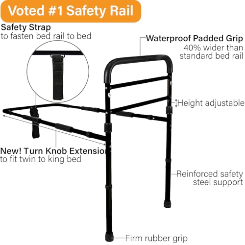 Vaunn Medical Bed Rail for Elderly Adults Safety, ASTM F3186-17 Certified, Adjustable Bed Assist Handle and Grab Bar for Seniors, 300 lb, Tool-Free Assembly - size: Large