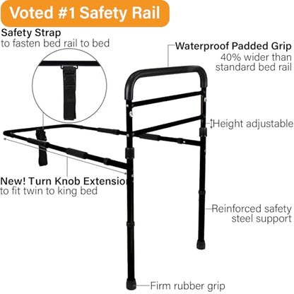 Vaunn Medical Bed Rail for Elderly Adults Safety, ASTM F3186-17 Certified, Adjustable Bed Assist Handle and Grab Bar for Seniors, 300 lb, Tool-Free Assembly - size: Large