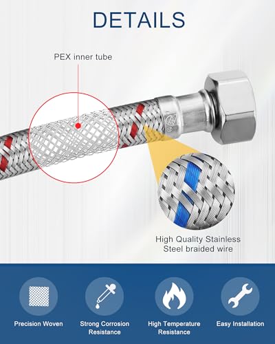 60'' Length Faucet Supply Line, Stainless Steel Braided cUPC Sink Hose with G1/2" FIP x 3/8" Compression Supply Hose for Sink Faucet Bathroom Kitchen Faucet Connector Water Supply Line 2 PCS - size: 60 Inch