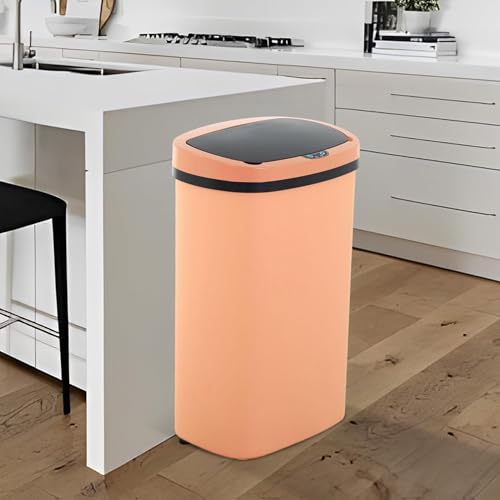 Automatic 13 Gallon Trash Can,Soft Close Large Garbage Can with Lid,Indoor Smart Trashcans for Kitchen,Waterproof Trashcans for Kitchen,Touch-Free Trash Can,Peach Pink - color: Pink, style: 1 piece