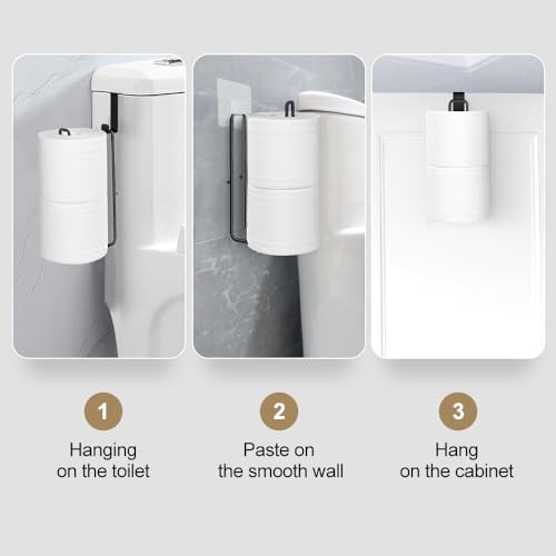 Over The Tank Toilet Paper Holder Bathroom Wall Mount（1 Pcs） | Toilet Paper Roll Holder for 2 Roll Tissue Brushed Nickel Self Adhesive Toilet Paper Storage Stainless Steel - color: G:hold 2 Rolls Tissue(1pcs,black)