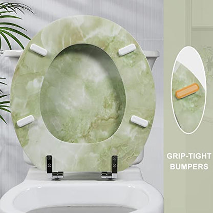 Round Toilet Seat Natural Wood Toilet Seat with Zinc Alloy Hinges, Easy to Install also Easy to Clean, Anti-pinch Marble Toilet Seat by Angol Shiold (Round, Green Marble) - color: Green Marble, size: Round-16.5“