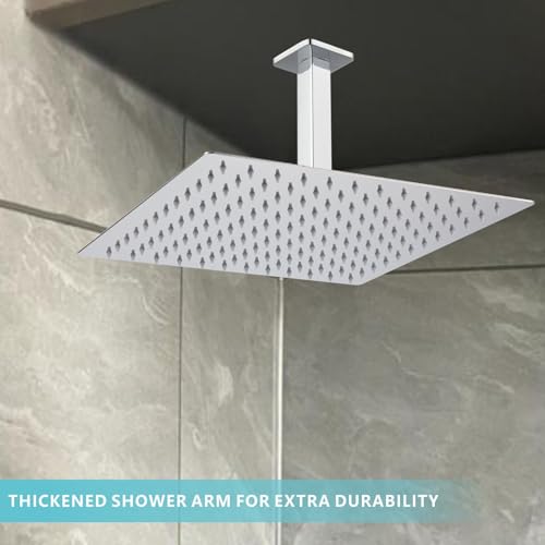Ceiling Mounted Shower Arm with Flange, Universal Connection 1/2 NPT Straight, Made of Thicken Stainless Steel, Square Extension Arm for Fixed Rain Shower Head(4 Inch, Chrome) - color: Chrome, style: 4 Inch