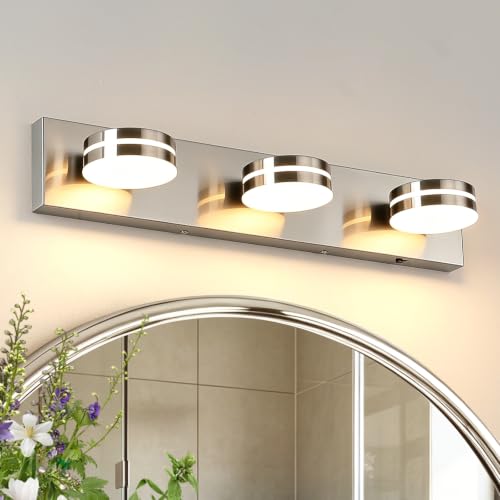 3-Light Bathroom Vanity Light 23.62in Brushed Nickel Vanity Light | 5CCT 18W LED Bathroom Light Fixtures Over Mirror,Dimmable 360°Rotate for Makeup Vanity Table Bathroom Mirror Bedroom - color: Nickel-5CCT-Dimmable