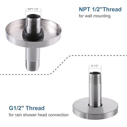 Straight Shower Arm with Flange, Ceiling Mount 3 Inches Rain Shower Head Arm Extension Replacement with Anti-Scratch Escutcheon Plate, DOLGABA Brushed Nickel - color: Round Brushed Nickel 3 Inch