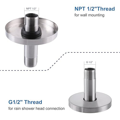 Straight Shower Arm with Flange, Ceiling Mount 3 Inches Rain Shower Head Arm Extension Replacement with Anti-Scratch Escutcheon Plate, DOLGABA Brushed Nickel - color: Round Brushed Nickel 3 Inch