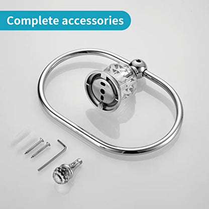 WOLIBEER Chrome Towel Ring,Crystal Hand Towel Holder,Bath Oval Hand Towel Rack Hanger Wall Mounted Bling Bathroom Accessories - size: Oval