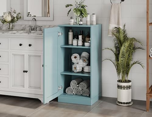 100% Solid Wood 16.5"" Bathroom Storage Cabinet with Shaker Door & Adjustable Shelves - color: Aqua, style: Shaker Door