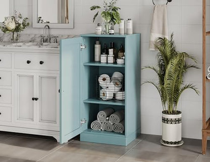 100% Solid Wood 16.5"" Bathroom Storage Cabinet with Shaker Door & Adjustable Shelves - color: Aqua, style: Shaker Door