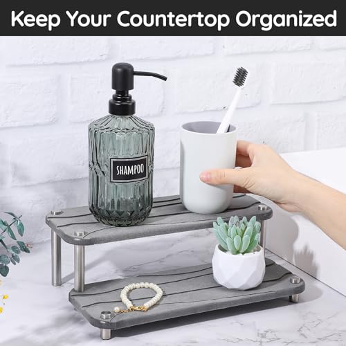 Segbeauty 2 Tier Fast Drying Diatomaceous Earth Tray, 11x4.3in Water Absorbing Stone Drying Vanity Tray for Countertop, Bathroom Counter Rack Kitchen Sink Organizer Dish Soap Sponge Holder Dark Gray - color: Dark Gray