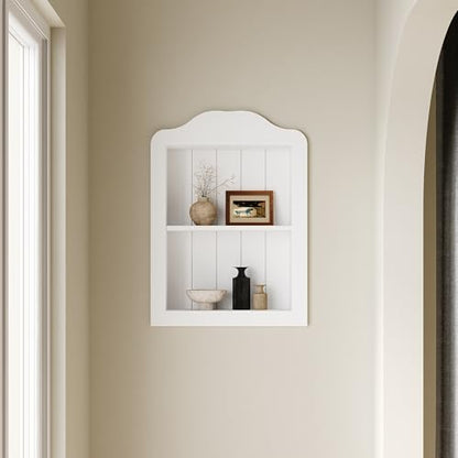 CJL 14'' x 18'' Recessed Medicine Cabinet, Solid Wood in-Wall Bathroom Cabinet, Arched Wall Niche Shelf, 2-Tier, White - color: White, size: 14"x18.1"x3.75"