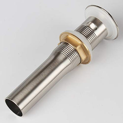 Bathroom Sink Pop Up Drain with Overflow, Strainer, Brushed Nickel | Solid Brass with Detachable Basket Strainer; 7 in. Closed/7.5 in. Open; 1-1/2 in. Min Drain Opening; Push-button Stopper - color: Brushed Nickel, size: Big Popup Cap