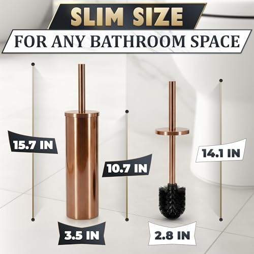 Bronze Toilet Brush and Holder Set for Modern Bathrooms (Bronze) | Toilet Bowl Brush and Holder, Removable Inner Bowl, Dense Bristles, Long Handle, Scratch Resistant, Detachable Long Handle - color: Bronze